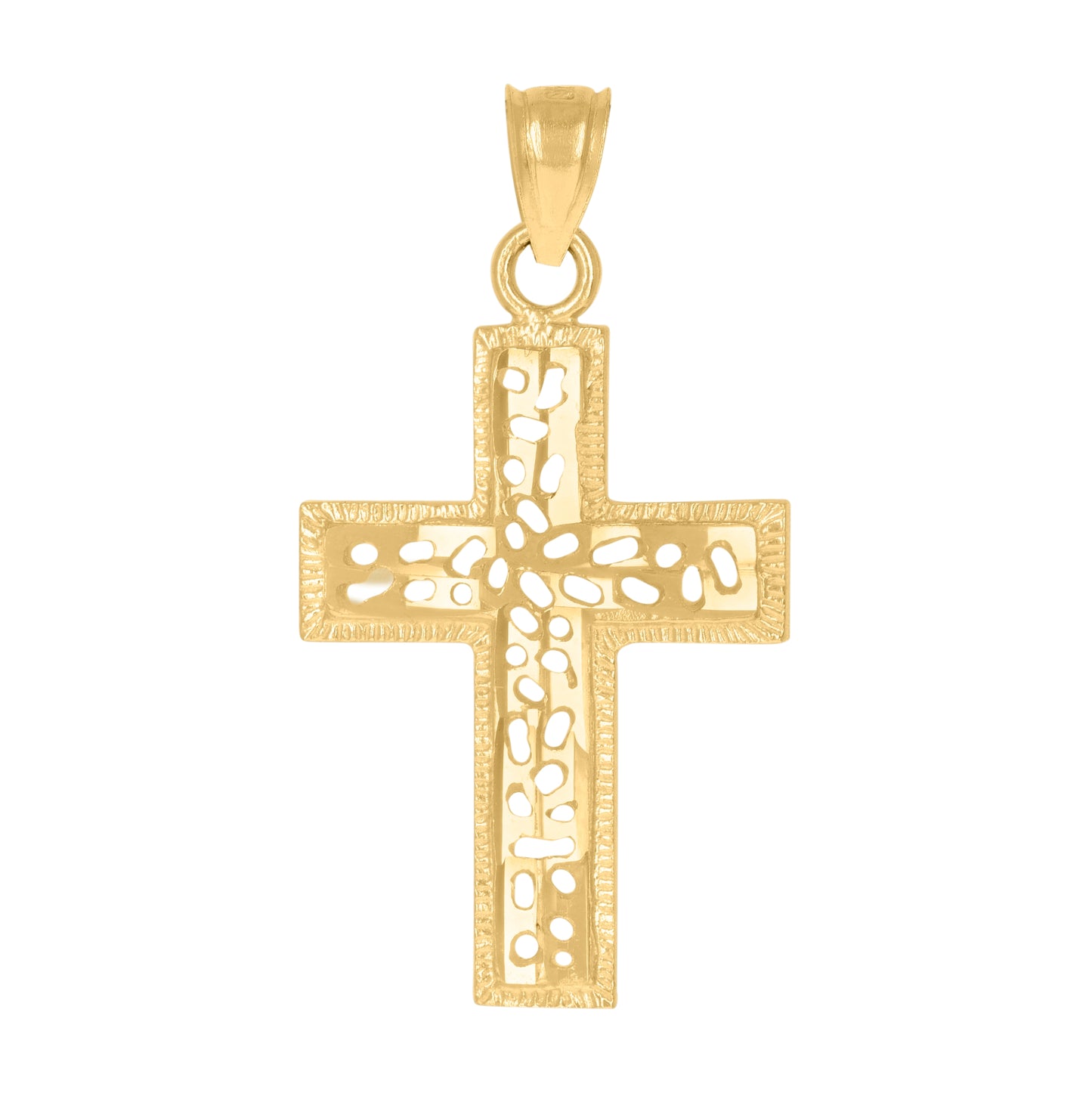 10K Yellow Gold Mens Women Cut-Out Design Cross Religious Charm Pendant