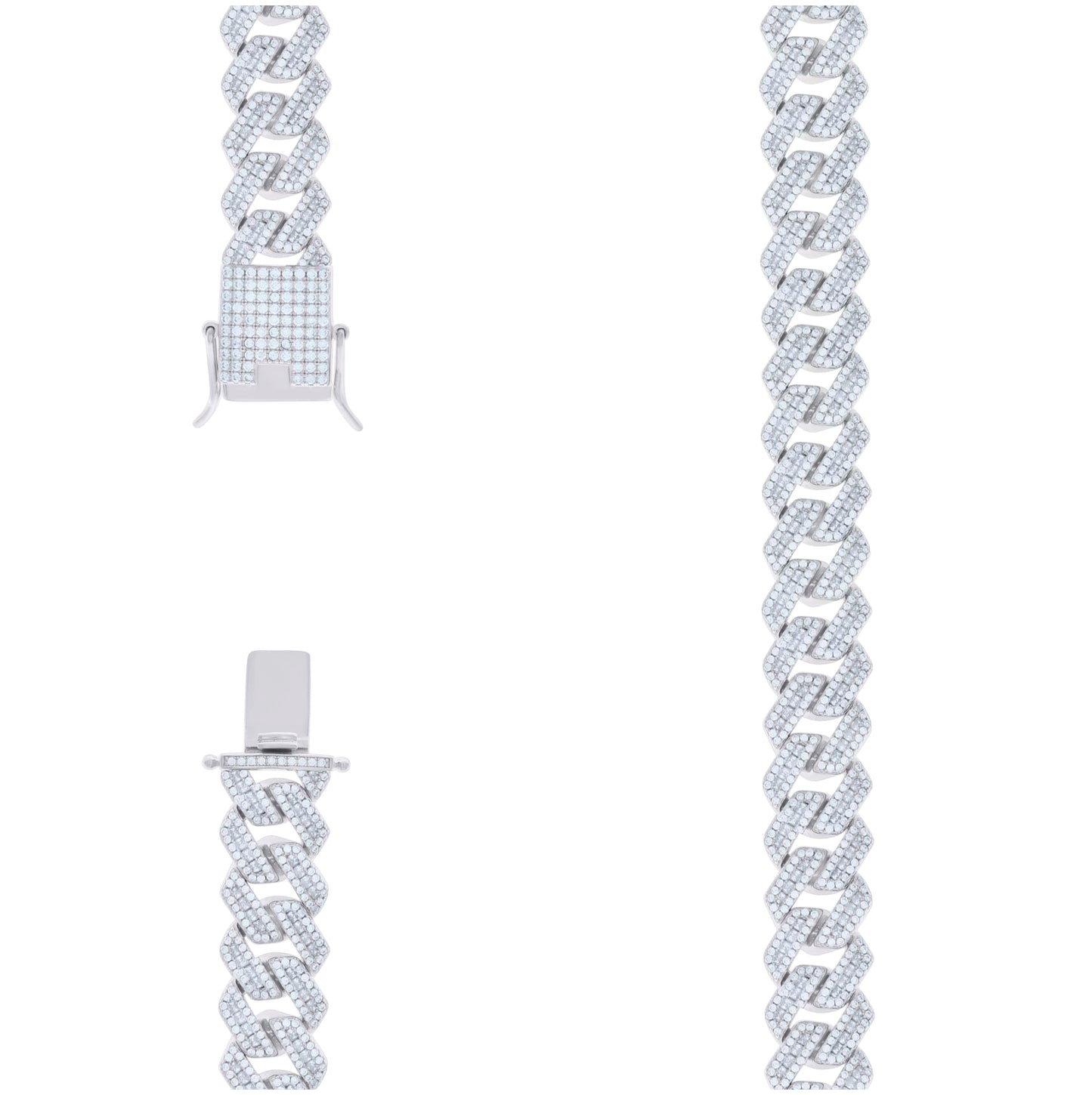 Sterling Silver Baguette Round Cubic-Zirconia Fancy Cuban Necklace
