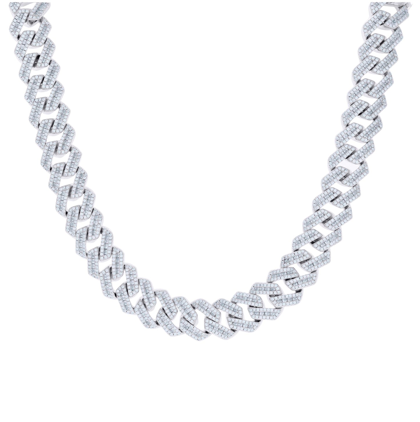 Sterling Silver Baguette Round Cubic-Zirconia Fancy Cuban Necklace