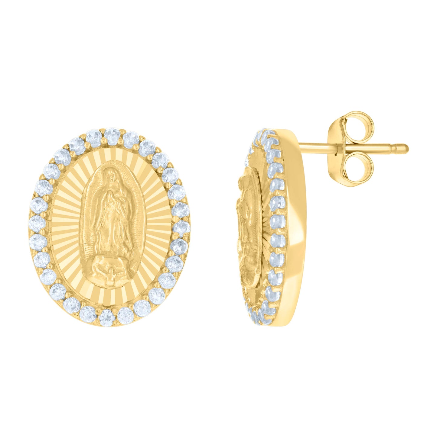 10K Yellow Gold Womens Cubic-Zirconia Oval Guadalupe Religious Stud Earrings
