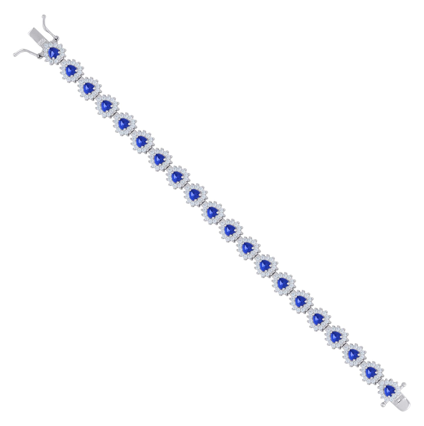 Sterling Silver Womens Cubic-Zirconia Heart Link Fashion Bracelet