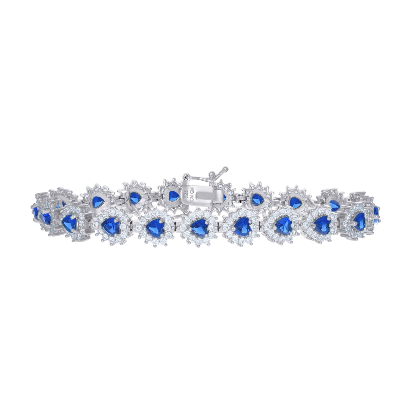 Sterling Silver Womens Cubic-Zirconia Heart Link Fashion Bracelet