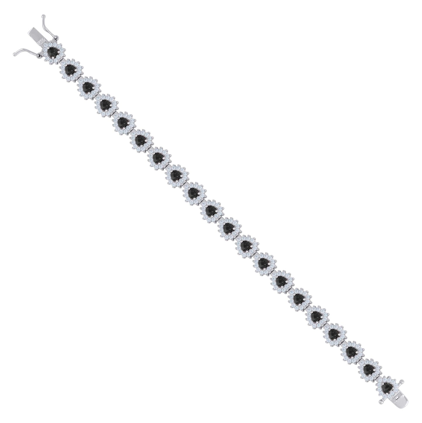 Sterling Silver Womens Cubic-Zirconia Heart Link Fashion Bracelet