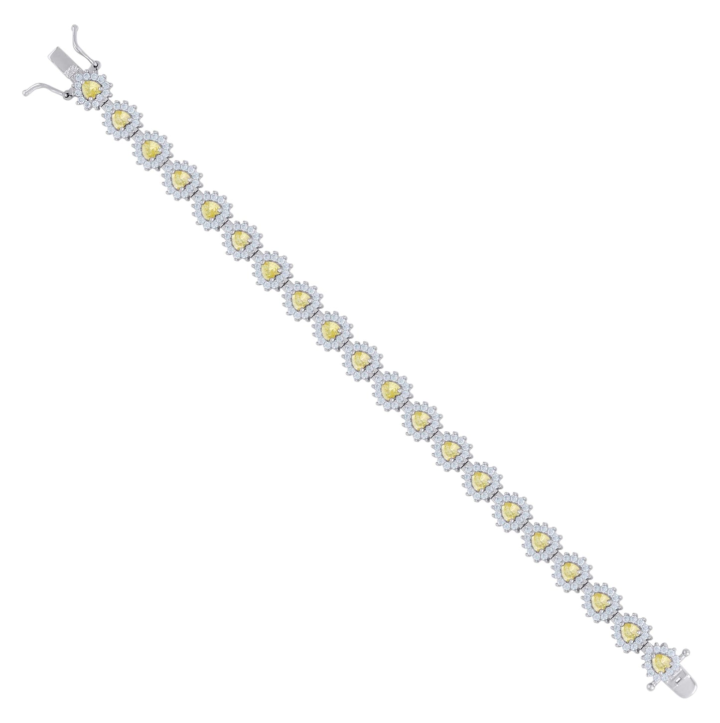 Sterling Silver Womens Cubic-Zirconia Heart Link Fashion Bracelet