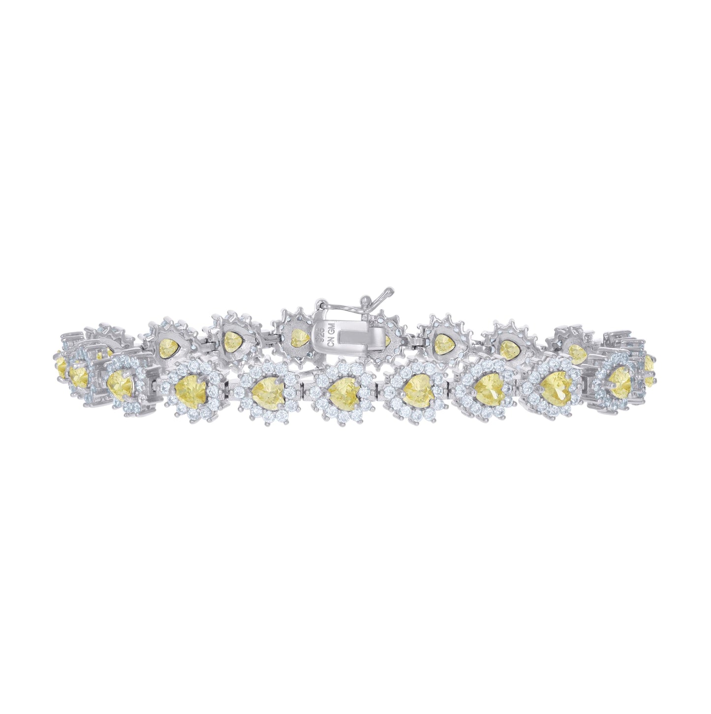 Sterling Silver Womens Cubic-Zirconia Heart Link Fashion Bracelet