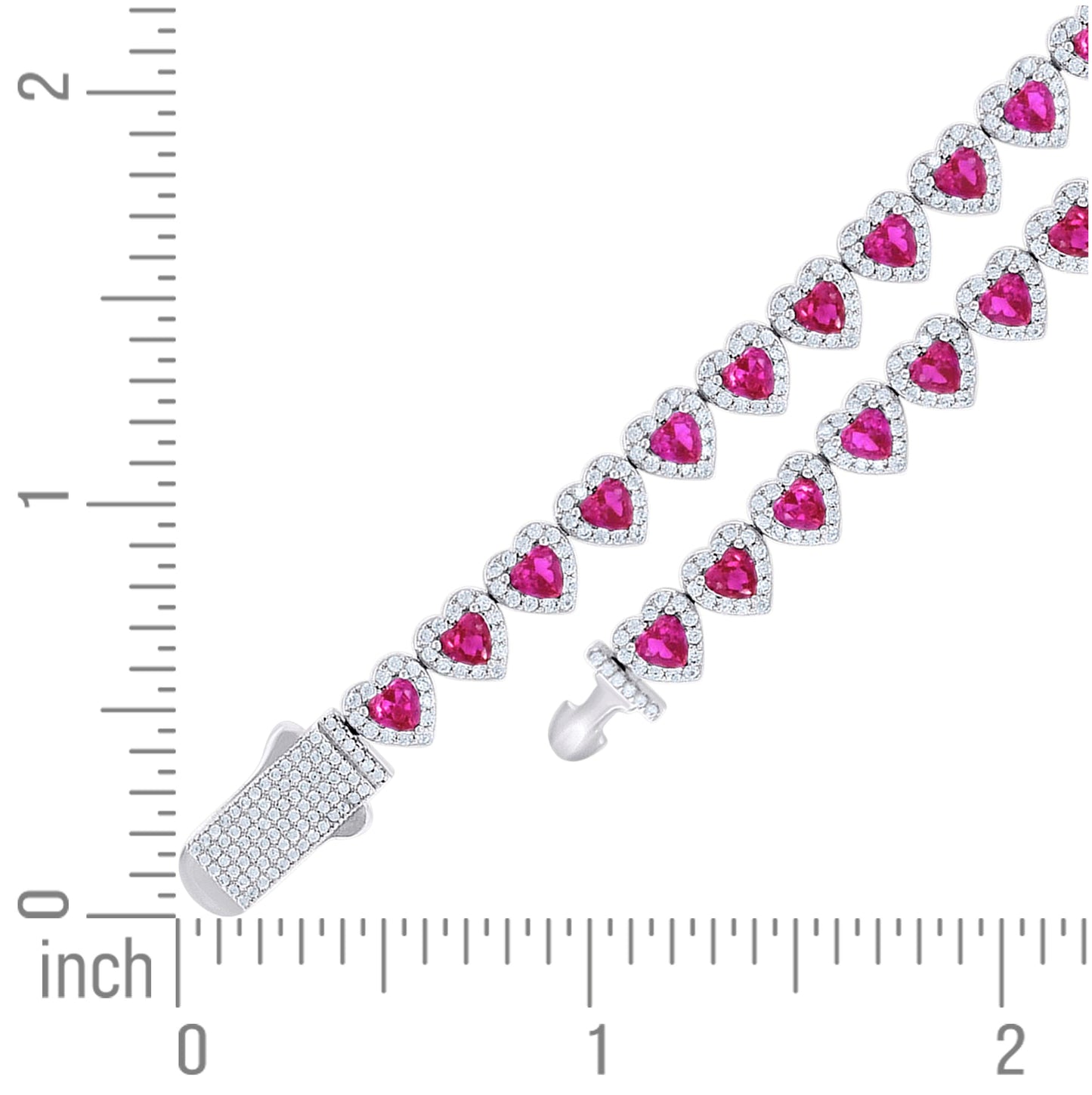 Sterling Silver Womens White Pink Round Heart Cubic-Zirconia Hearts Link Bracelet Size 7 Inches