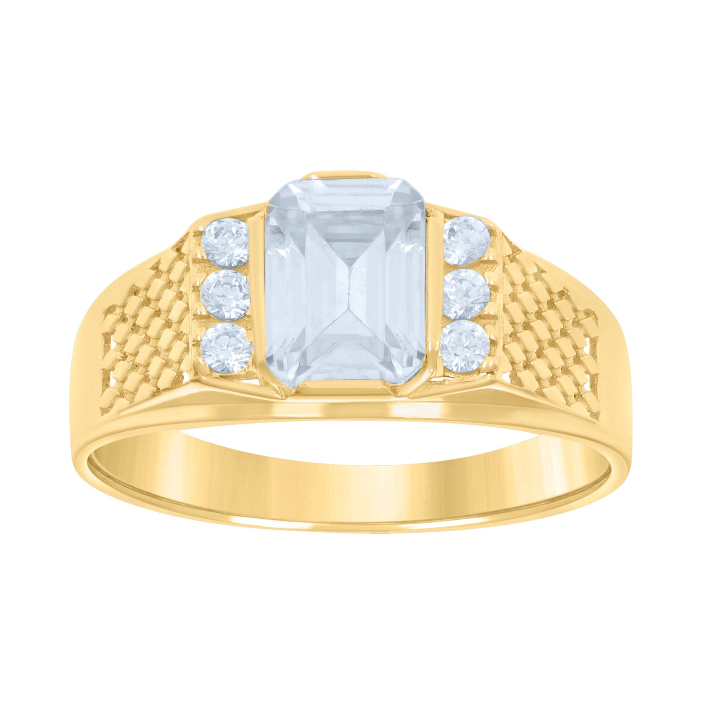 10K Yellow Gold Womens Emerald Round Cubic-Zirconia Fashion Ring