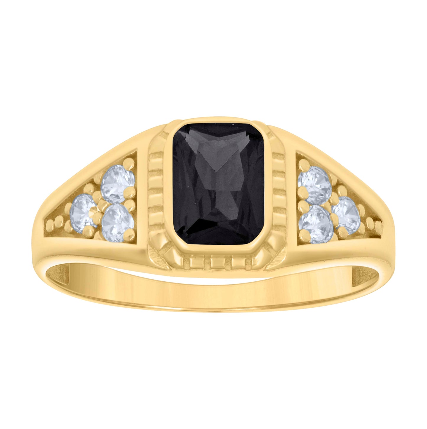 10K Yellow Gold Womens Black White Emerald Round Cubic-Zirconia Fashion Ring