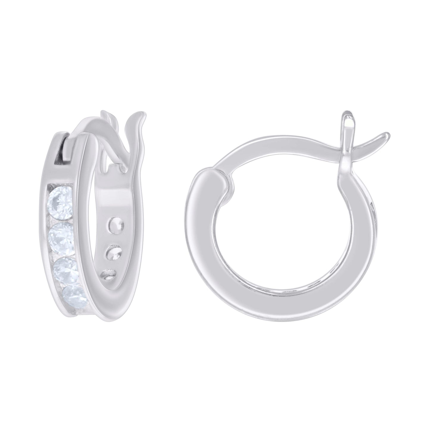 Sterling Silver Or Yellow Tone Womens Cubic-Zirconia Single Row Cubic Zirconia Hoop Earrings