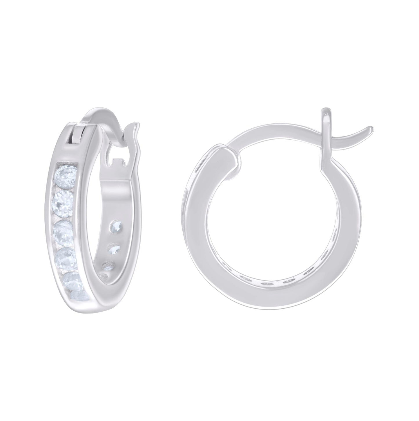 Sterling Silver Or Yellow Tone Womens Cubic-Zirconia Single Row Cubic Zirconia Hoop Earrings