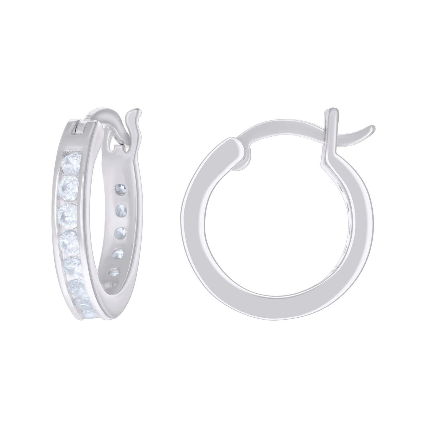 Sterling Silver Or Yellow Tone Womens Cubic-Zirconia Single Row Cubic Zirconia Hoop Earrings
