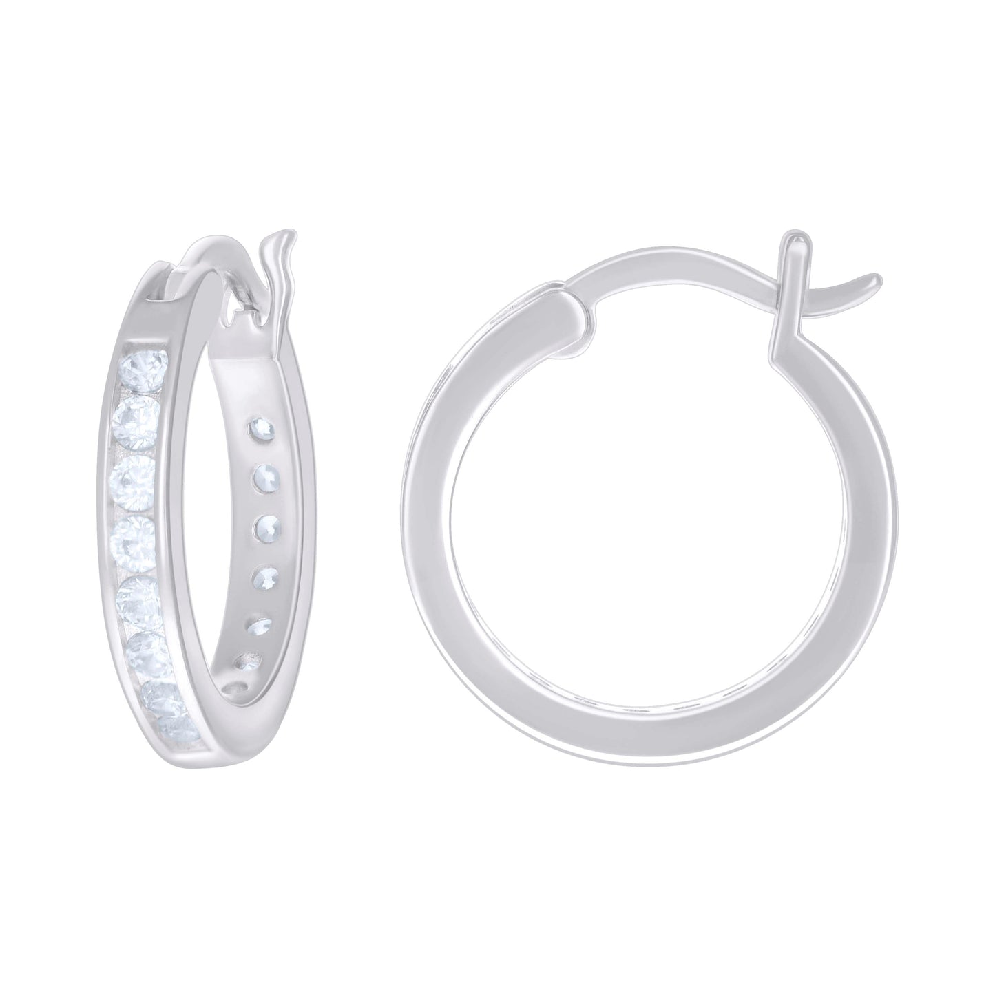 Sterling Silver Or Yellow Tone Womens Cubic-Zirconia Single Row Cubic Zirconia Hoop Earrings