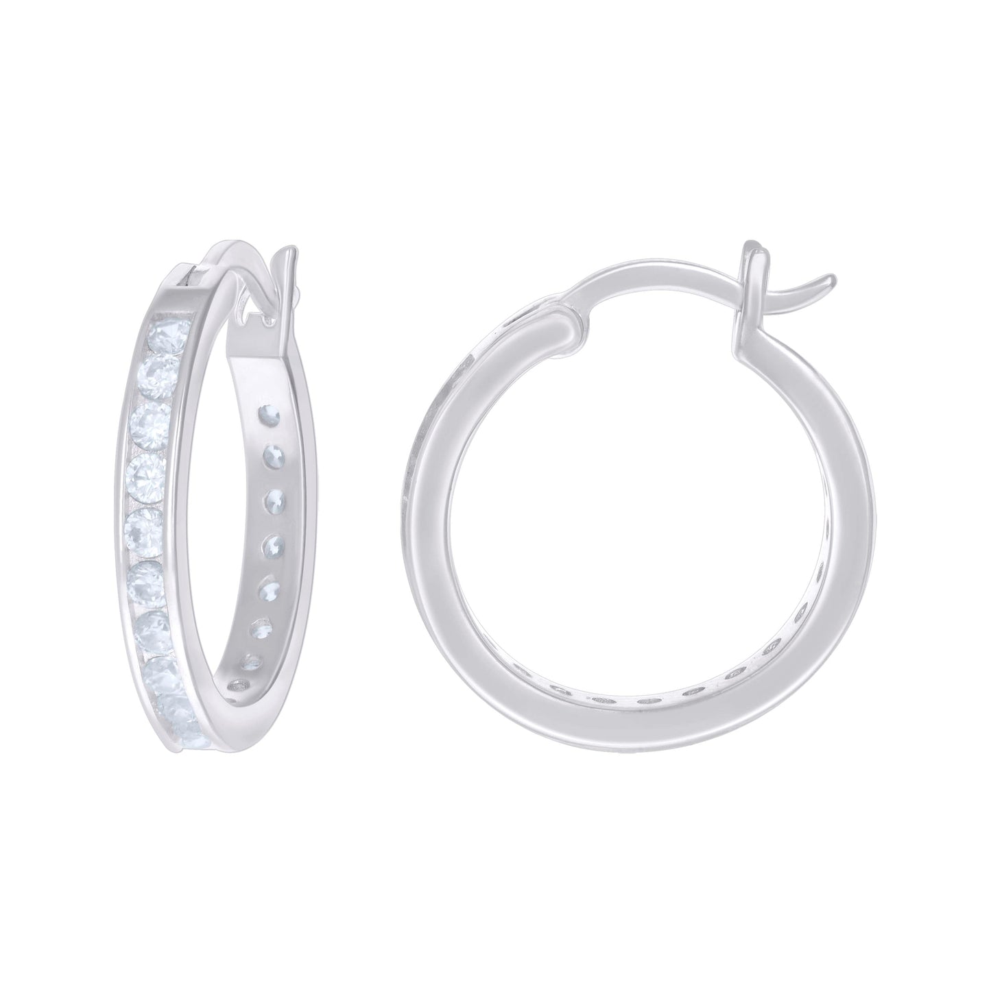 Sterling Silver Or Yellow Tone Womens Cubic-Zirconia Single Row Cubic Zirconia Hoop Earrings