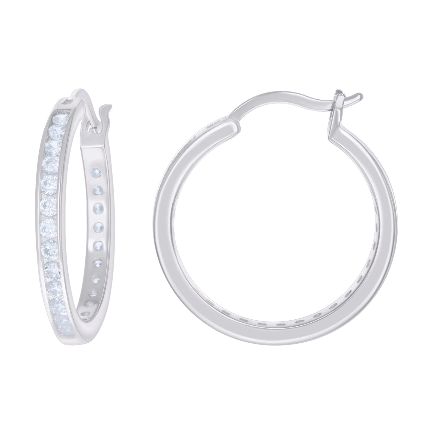 Sterling Silver Or Yellow Tone Womens Cubic-Zirconia Single Row Cubic Zirconia Hoop Earrings
