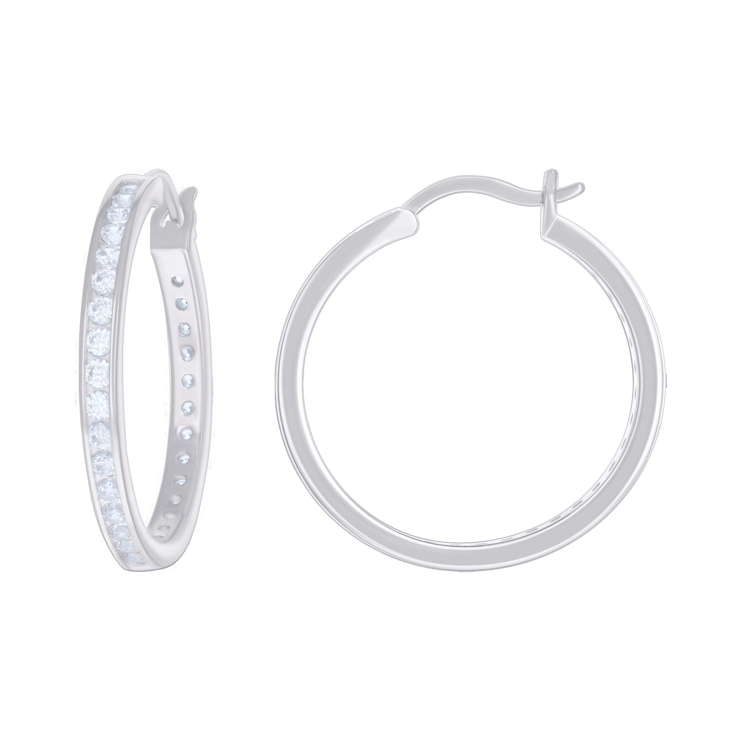 Sterling Silver Or Yellow Tone Womens Cubic-Zirconia Single Row Cubic Zirconia Hoop Earrings