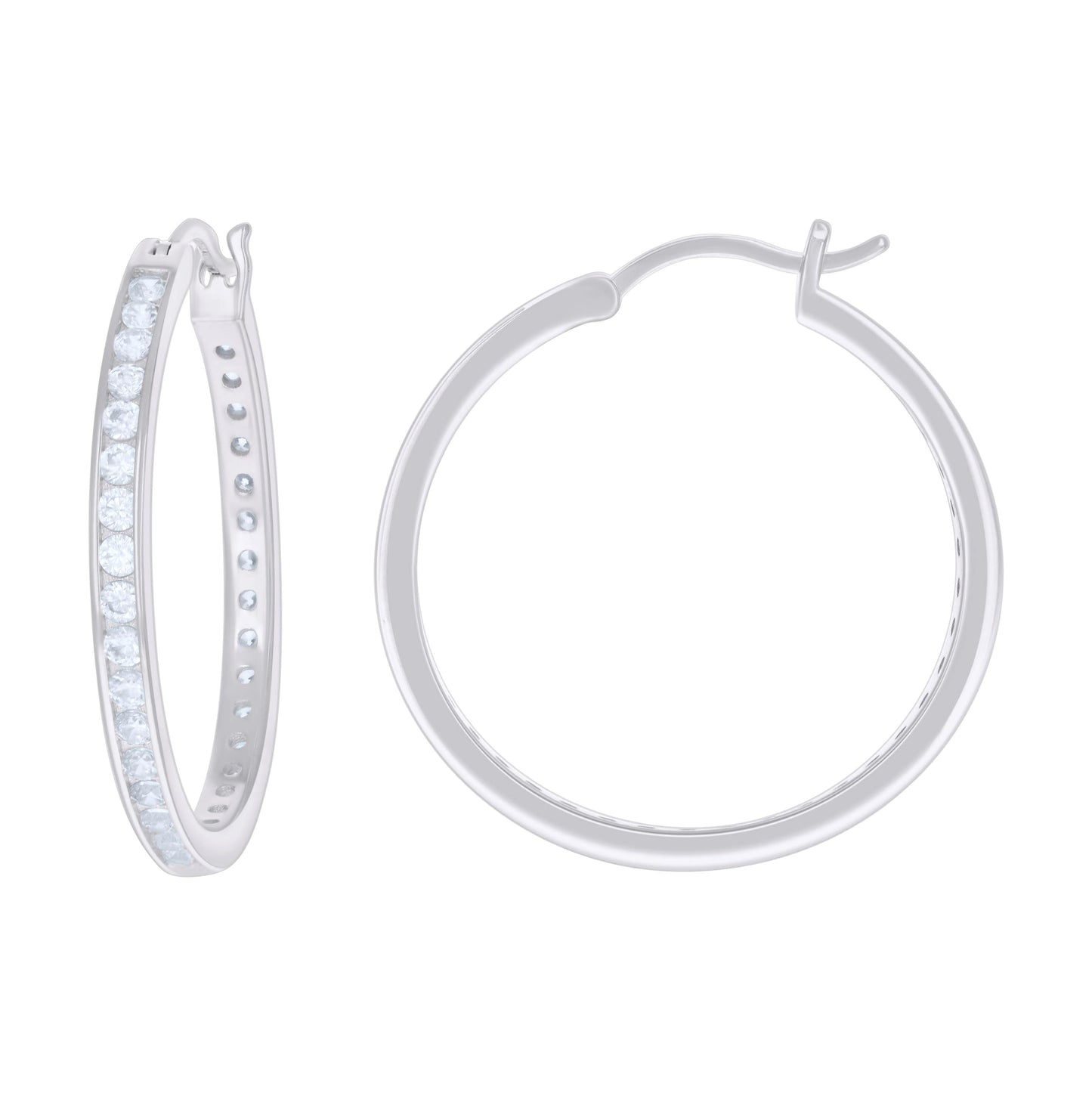 Sterling Silver Or Yellow Tone Womens Cubic-Zirconia Single Row Cubic Zirconia Hoop Earrings
