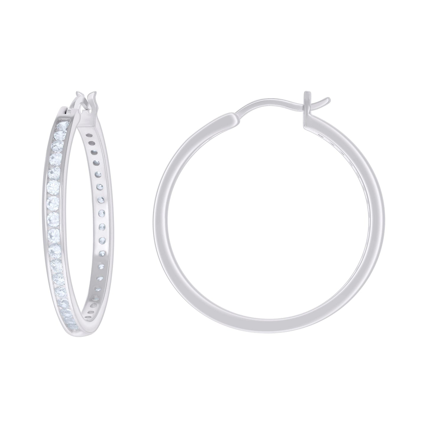 Sterling Silver Or Yellow Tone Womens Cubic-Zirconia Single Row Cubic Zirconia Hoop Earrings
