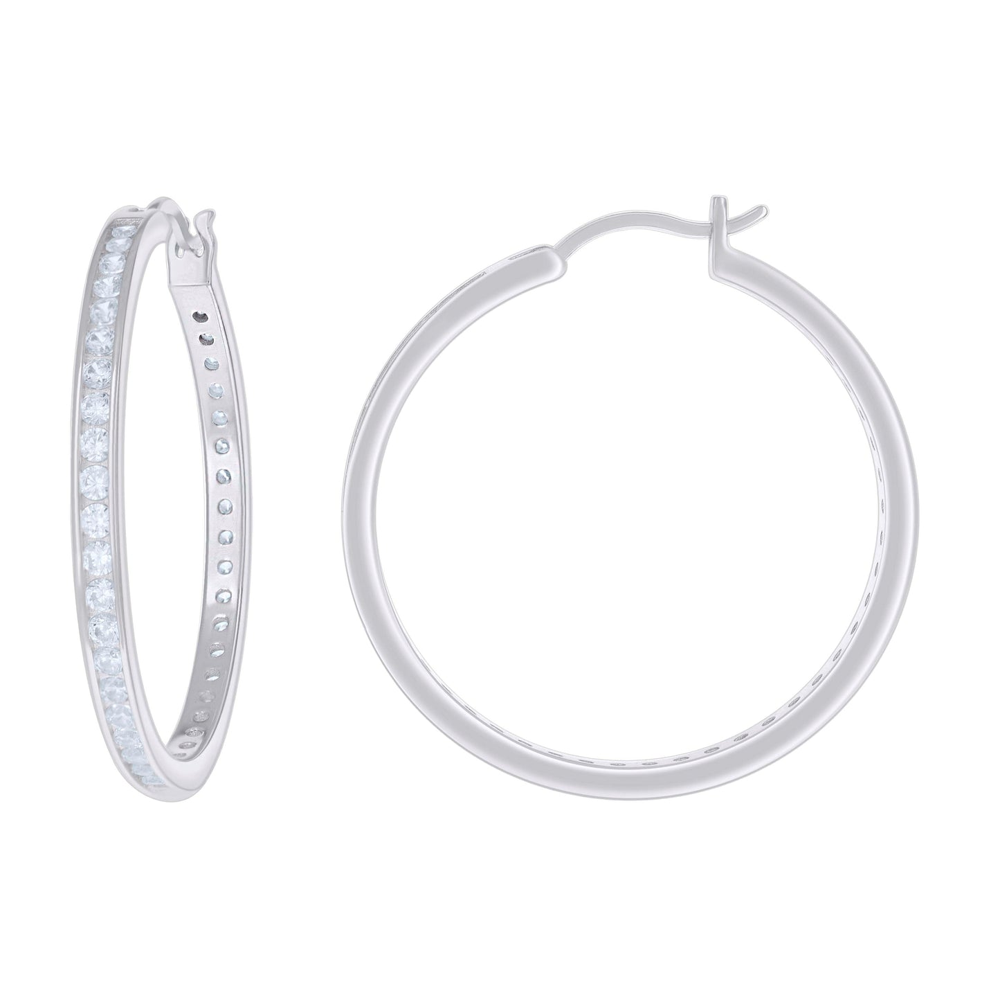 Sterling Silver Or Yellow Tone Womens Cubic-Zirconia Single Row Cubic Zirconia Hoop Earrings