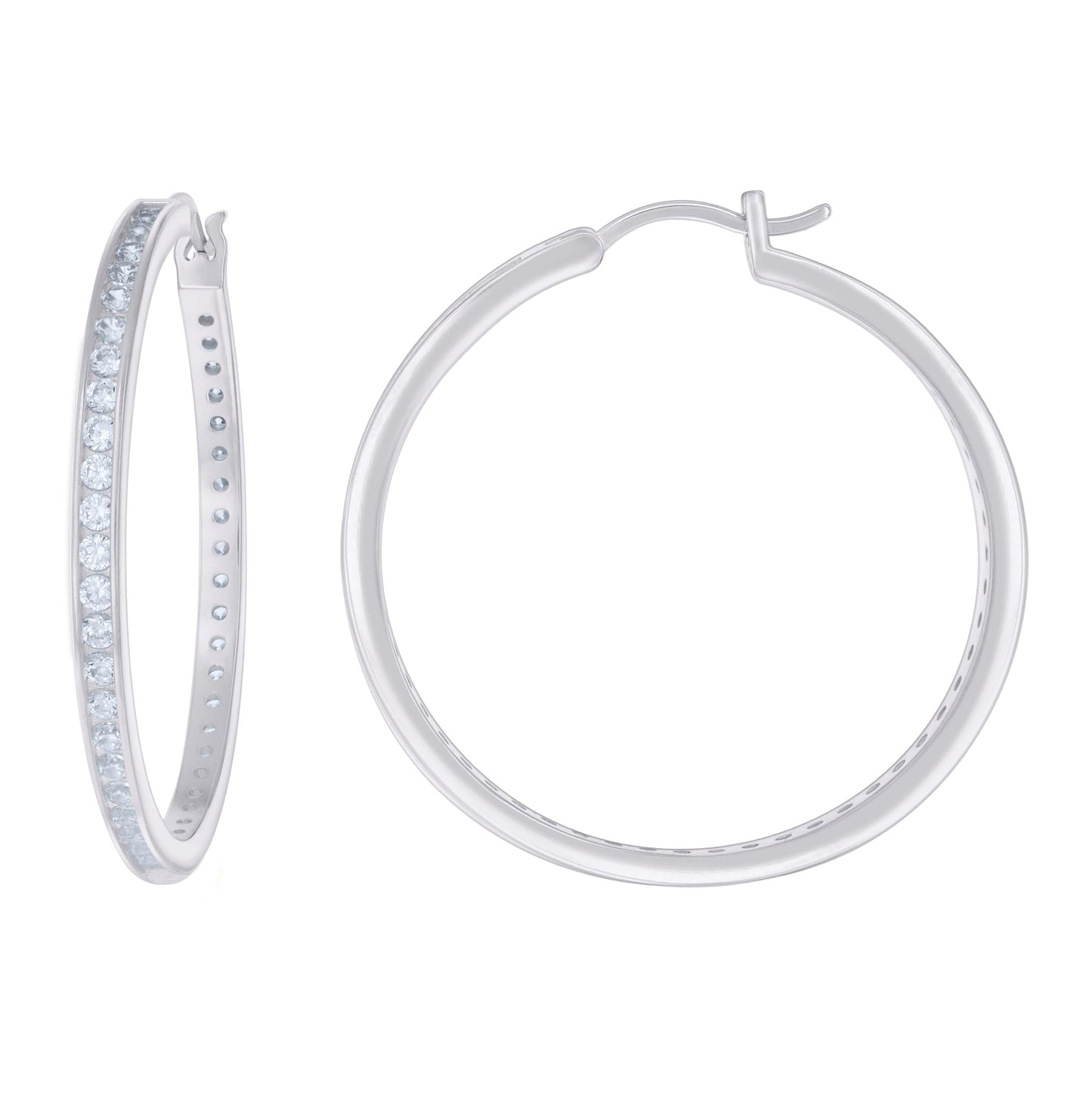 Sterling Silver Or Yellow Tone Womens Cubic-Zirconia Single Row Cubic Zirconia Hoop Earrings