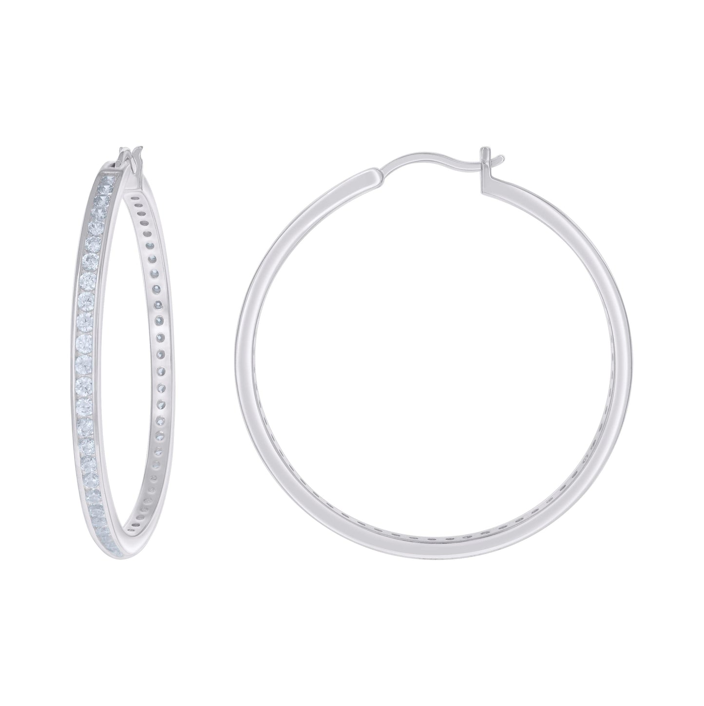 Sterling Silver Or Yellow Tone Womens Cubic-Zirconia Single Row Cubic Zirconia Hoop Earrings