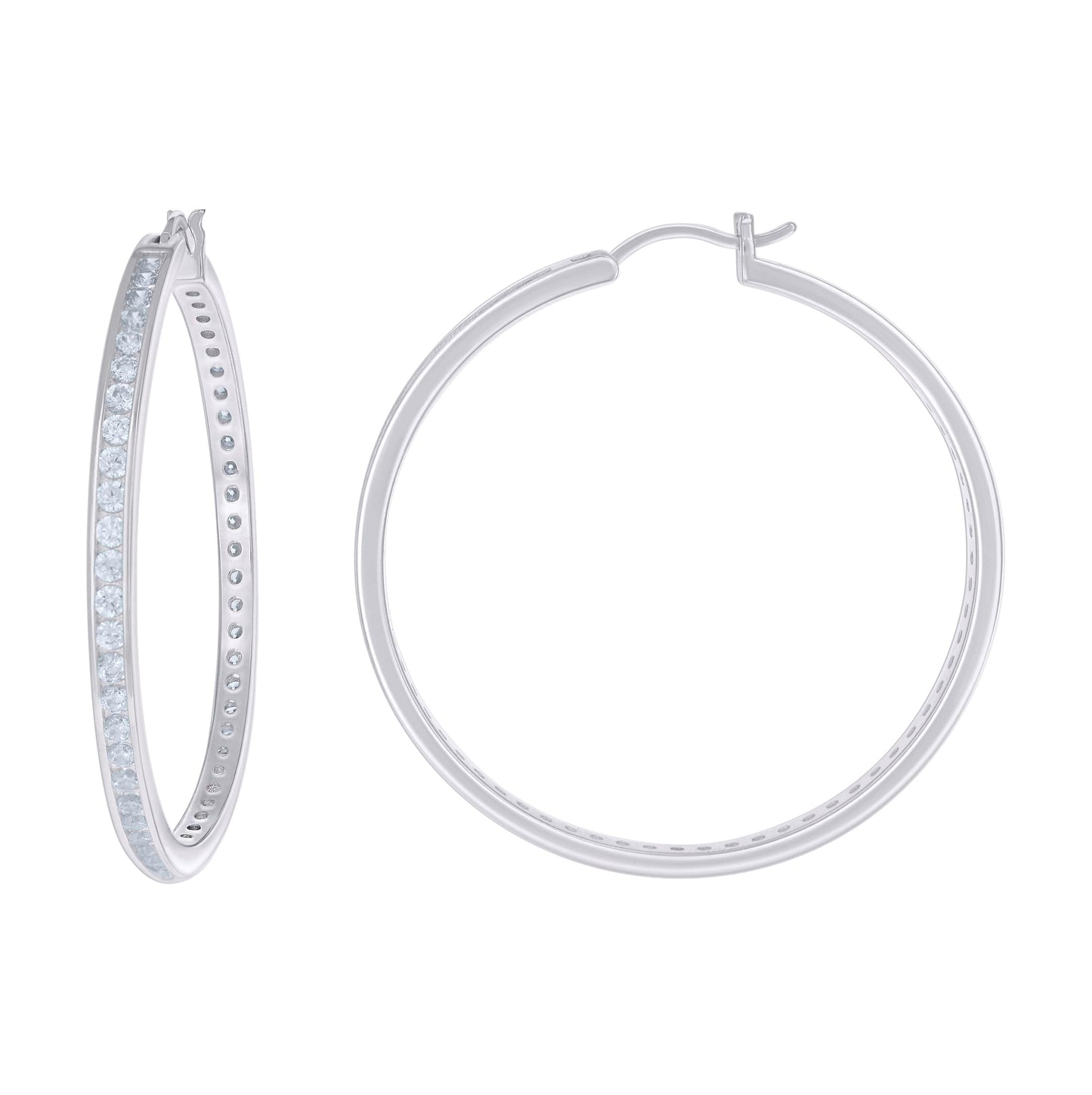 Sterling Silver Or Yellow Tone Womens Cubic-Zirconia Single Row Cubic Zirconia Hoop Earrings