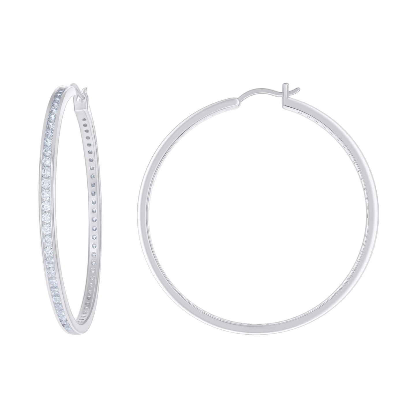 Sterling Silver Or Yellow Tone Womens Cubic-Zirconia Single Row Cubic Zirconia Hoop Earrings