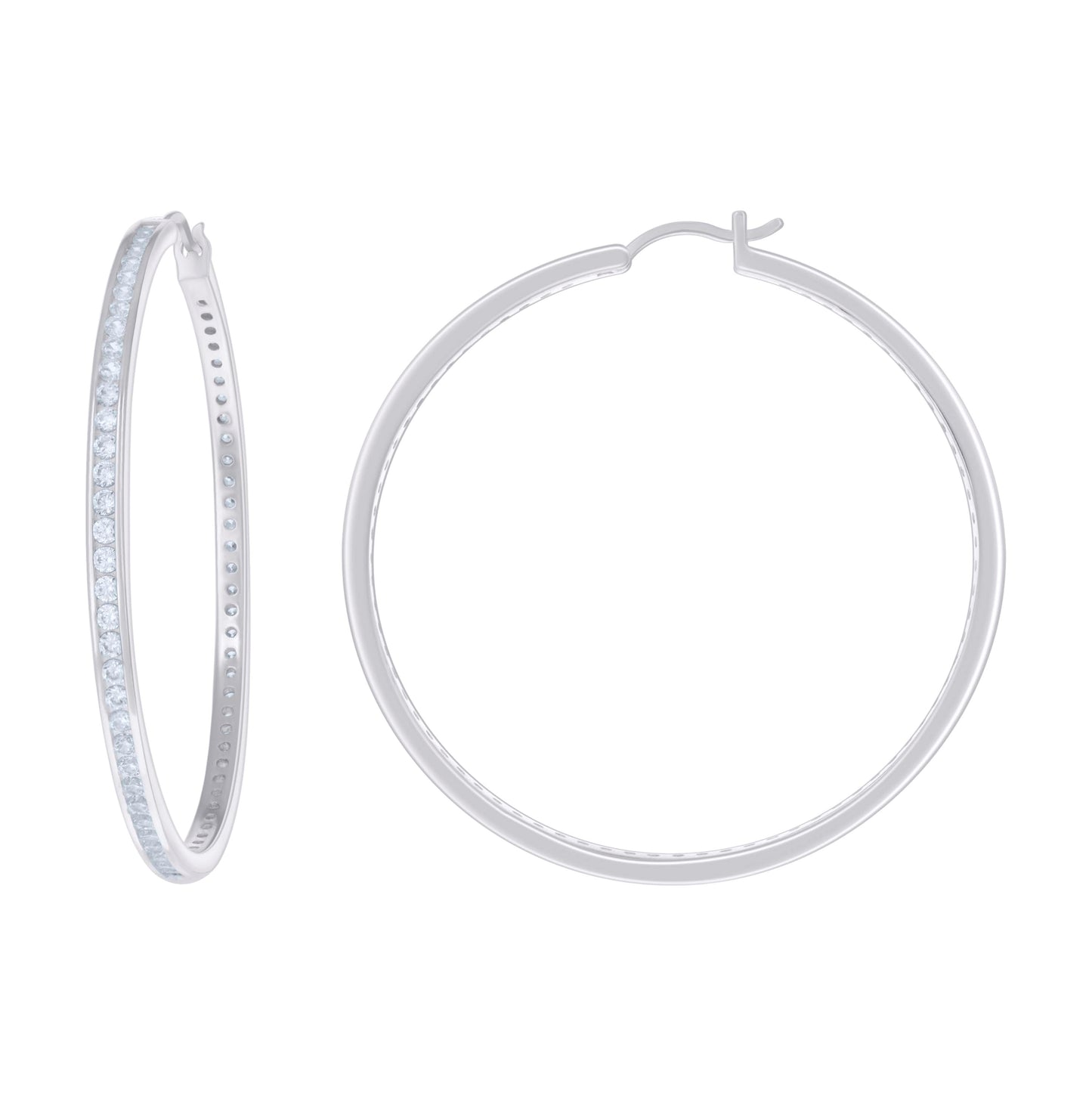 Sterling Silver Or Yellow Tone Womens Cubic-Zirconia Single Row Cubic Zirconia Hoop Earrings