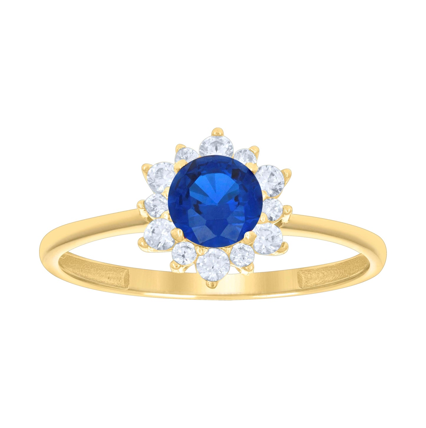 10K Yellow Gold Womens Blue White Cubic-Zirconia Flower Fashion Ring