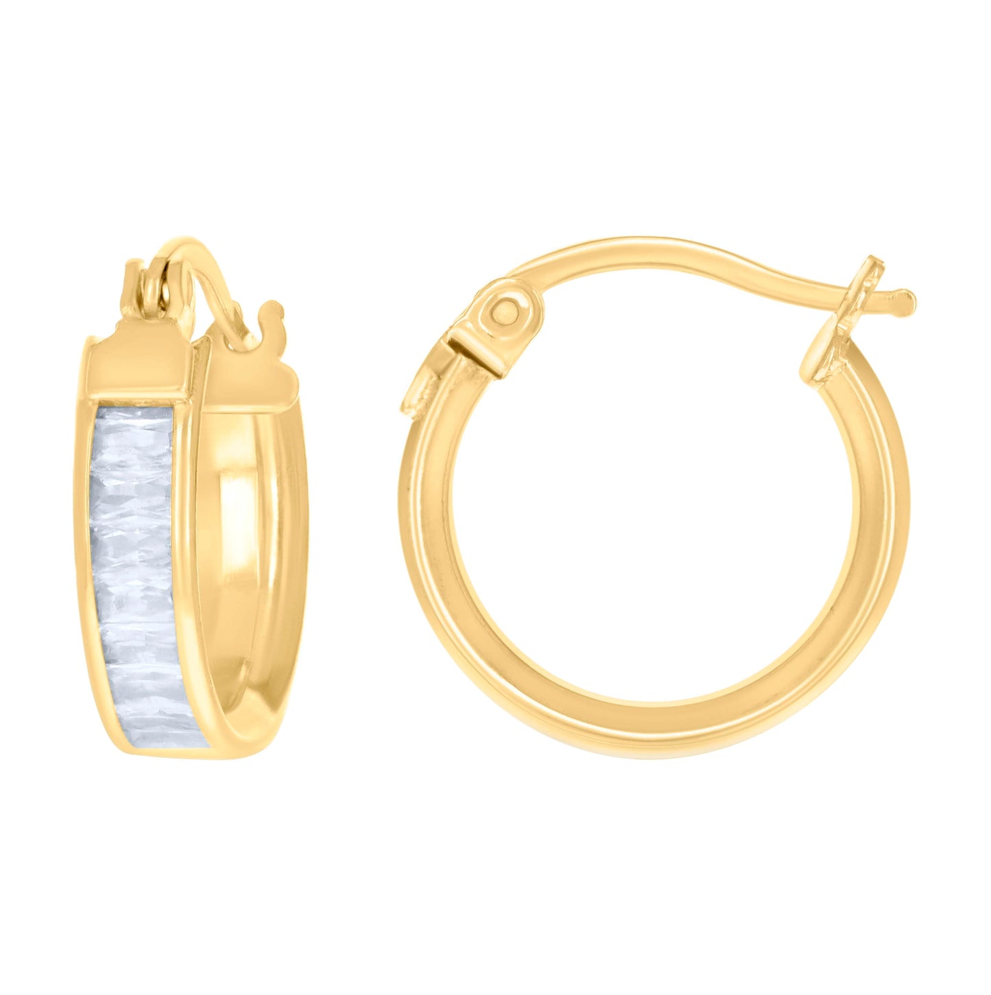 10K Yellow Gold Womens Baguette Cubic-Zirconia Fashion Hoops Huggies Earrings