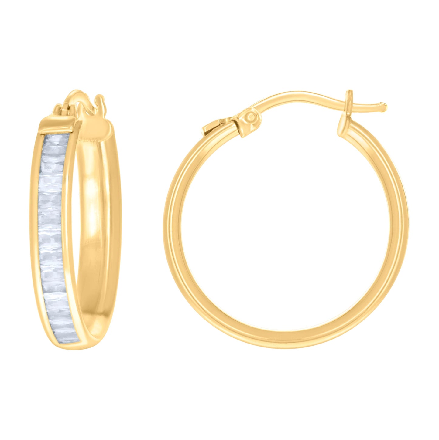 10K Yellow Gold Womens Baguette Cubic-Zirconia Fashion Hoops Huggies Earrings