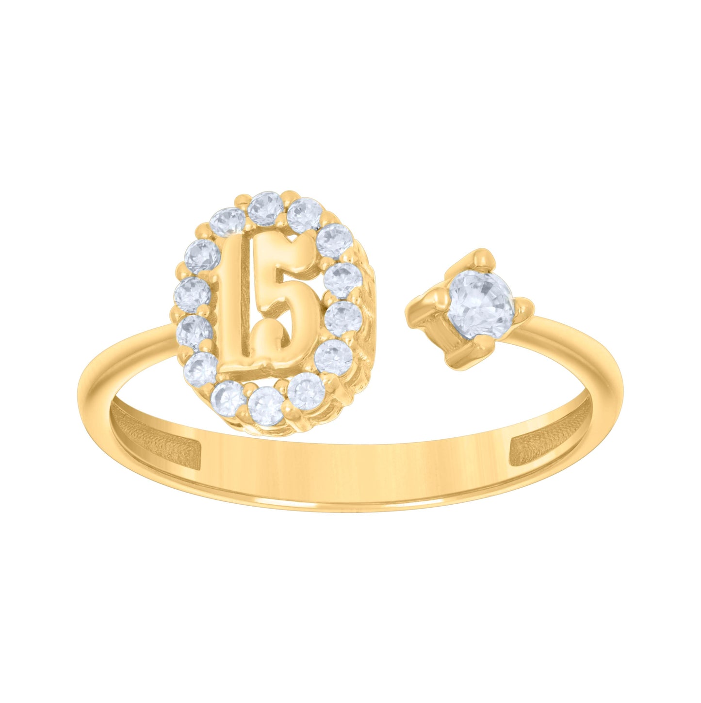 10K Yellow Gold Womens Cubic-Zirconia Sweet 15 Quinceanera Ring