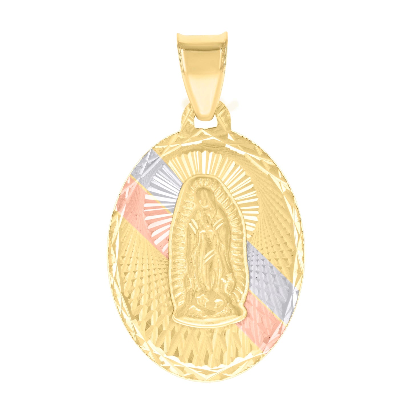 10K Tri-Color Gold Womens Oval Guadalupe Religious Charm Pendant