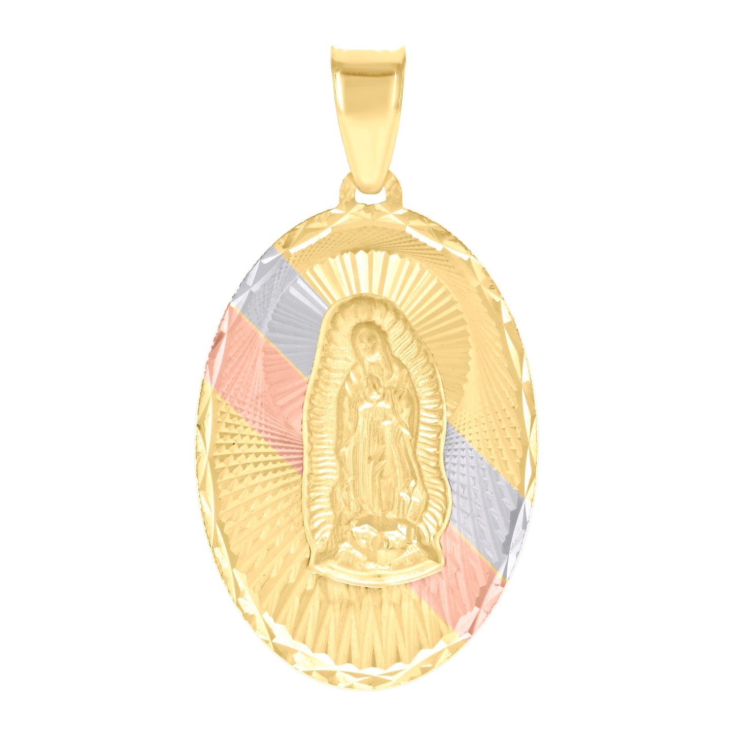 10K Tri-Color Gold Womens Oval Guadalupe Religious Charm Pendant