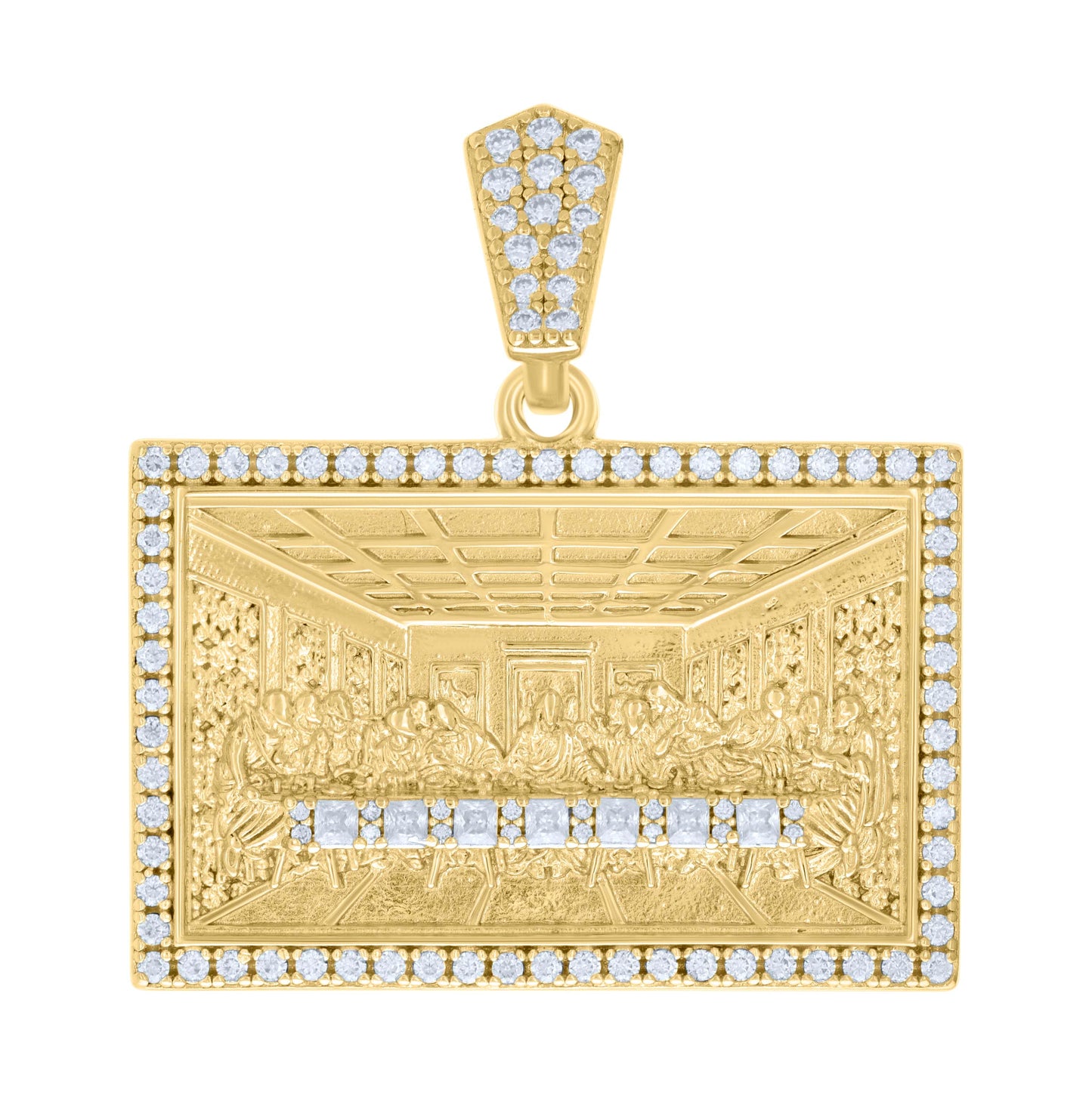 Sterling Silver Mens 1.22ct, 0.40ct Baguette Round Moissanite Last Supper Religious Pendant