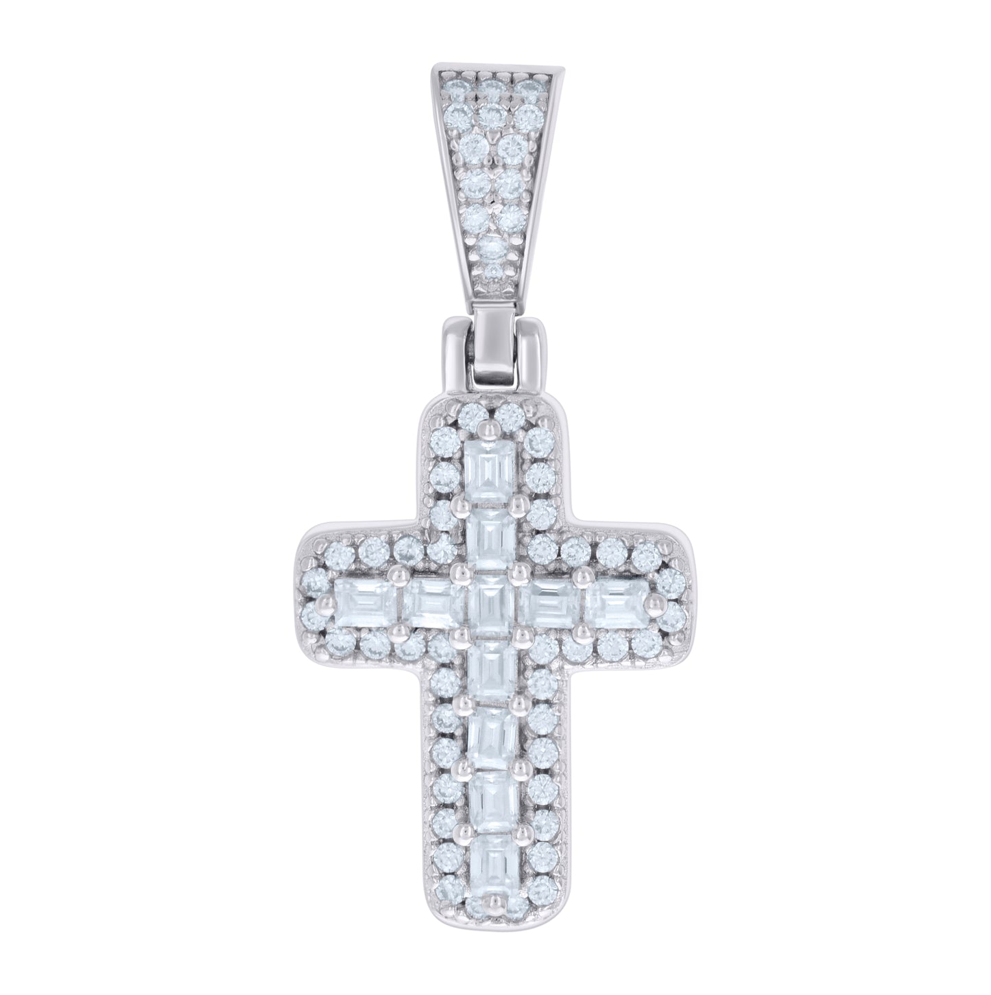 Sterling Silver Mens 0.46 Cttw Baguette 0.30 Cttw Round Moissanite Cross Religious Pendant