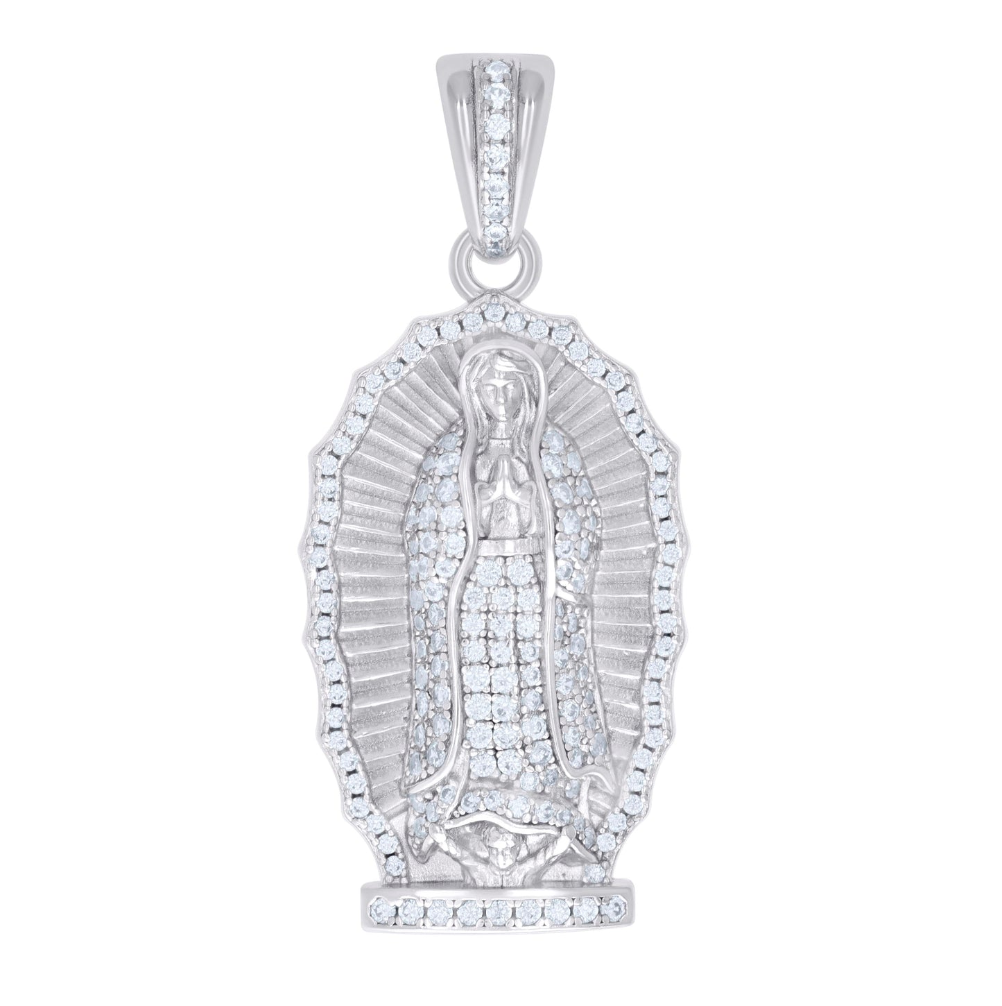 Sterling Silver Mens 1.13ct Moissanite Guadalupe/Mother Marry Religious Charm Pendant