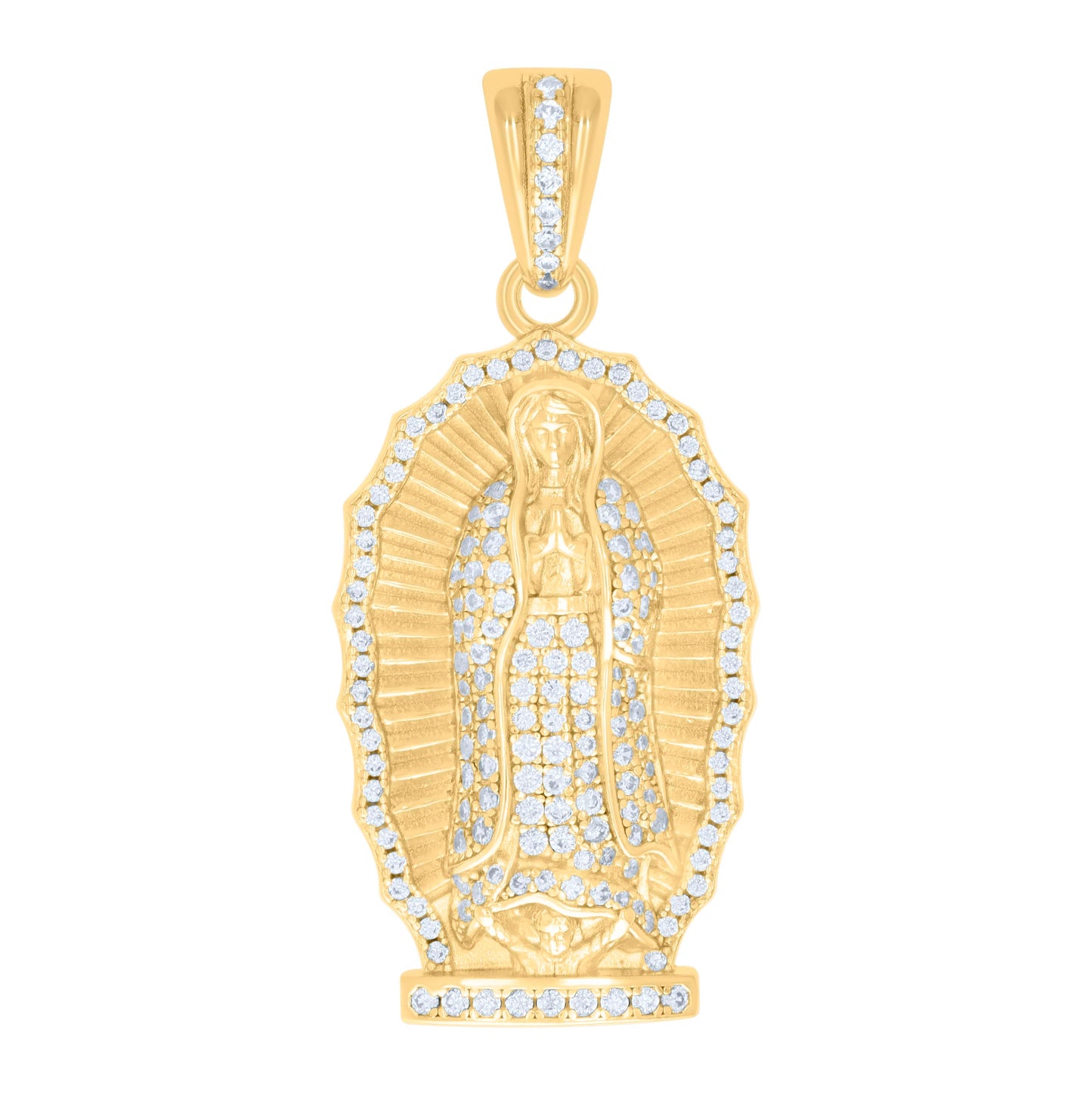 Sterling Silver Mens 1.13ct Moissanite Guadalupe/Mother Marry Religious Charm Pendant
