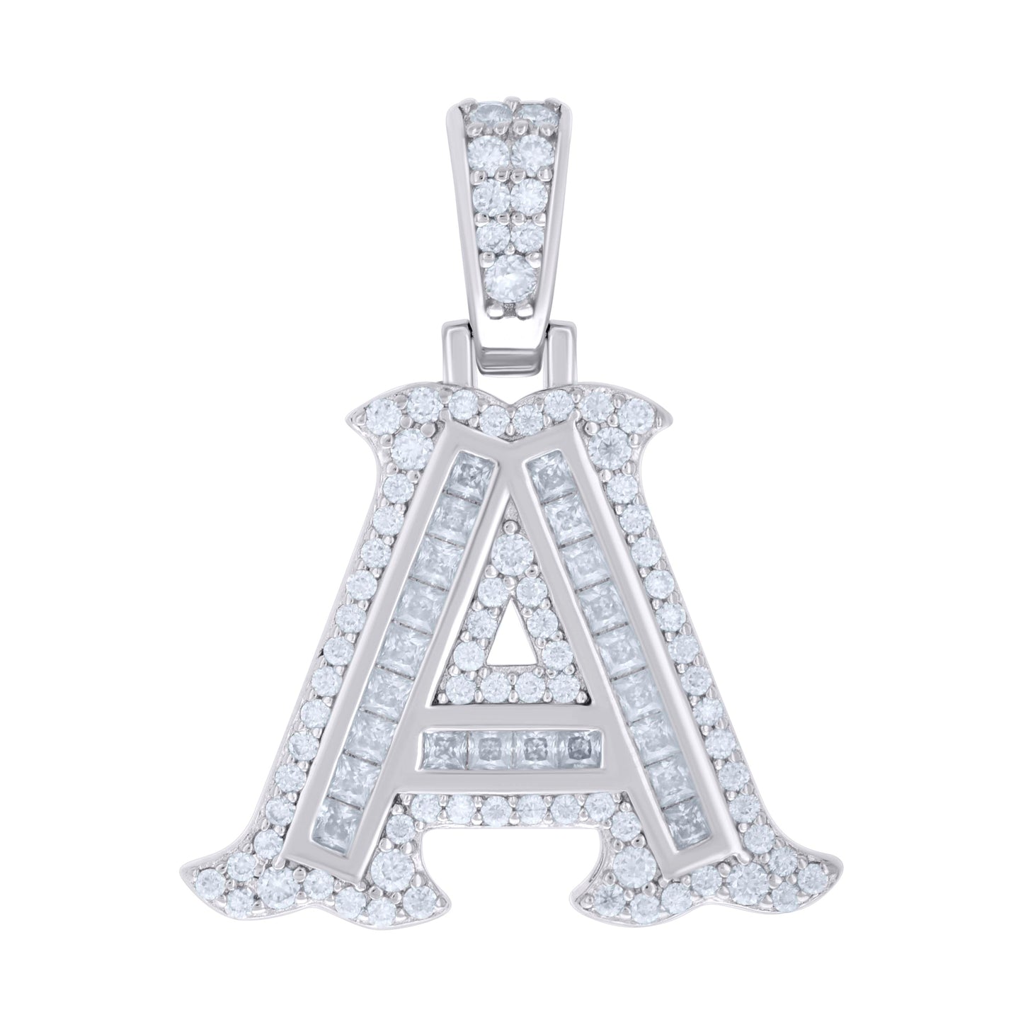 Sterling Silver Or Yellow-tone Unisex Baguette Round Moissanite 0.59ct Initial Alphabet Charm Pendant