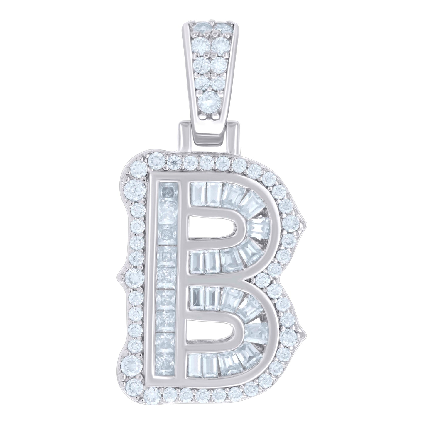 Sterling Silver Or Yellow-tone Unisex Baguette Round Moissanite 0.59ct Initial Alphabet Charm Pendant