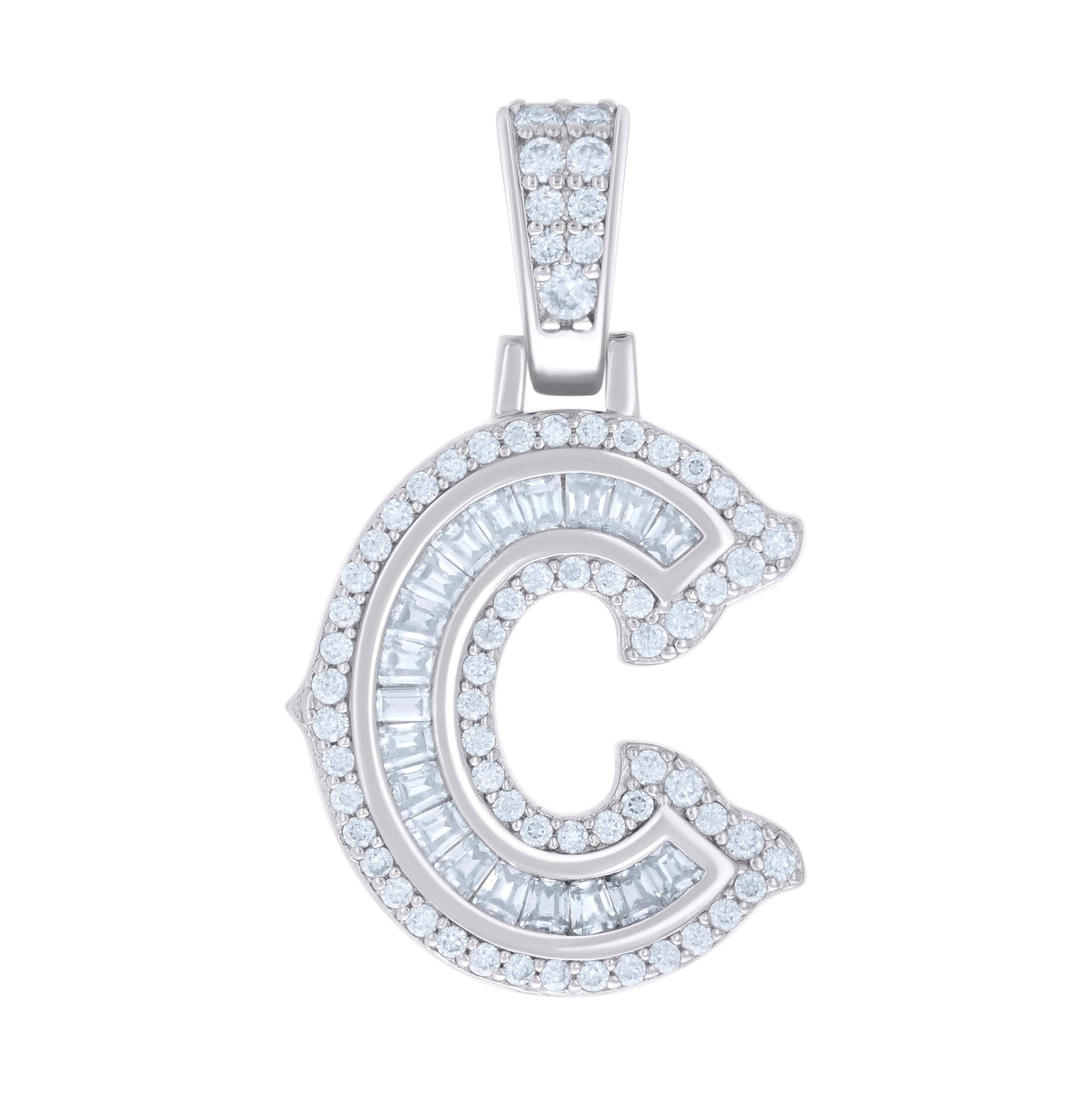 Sterling Silver Or Yellow-tone Unisex Baguette Round Moissanite 0.59ct Initial Alphabet Charm Pendant