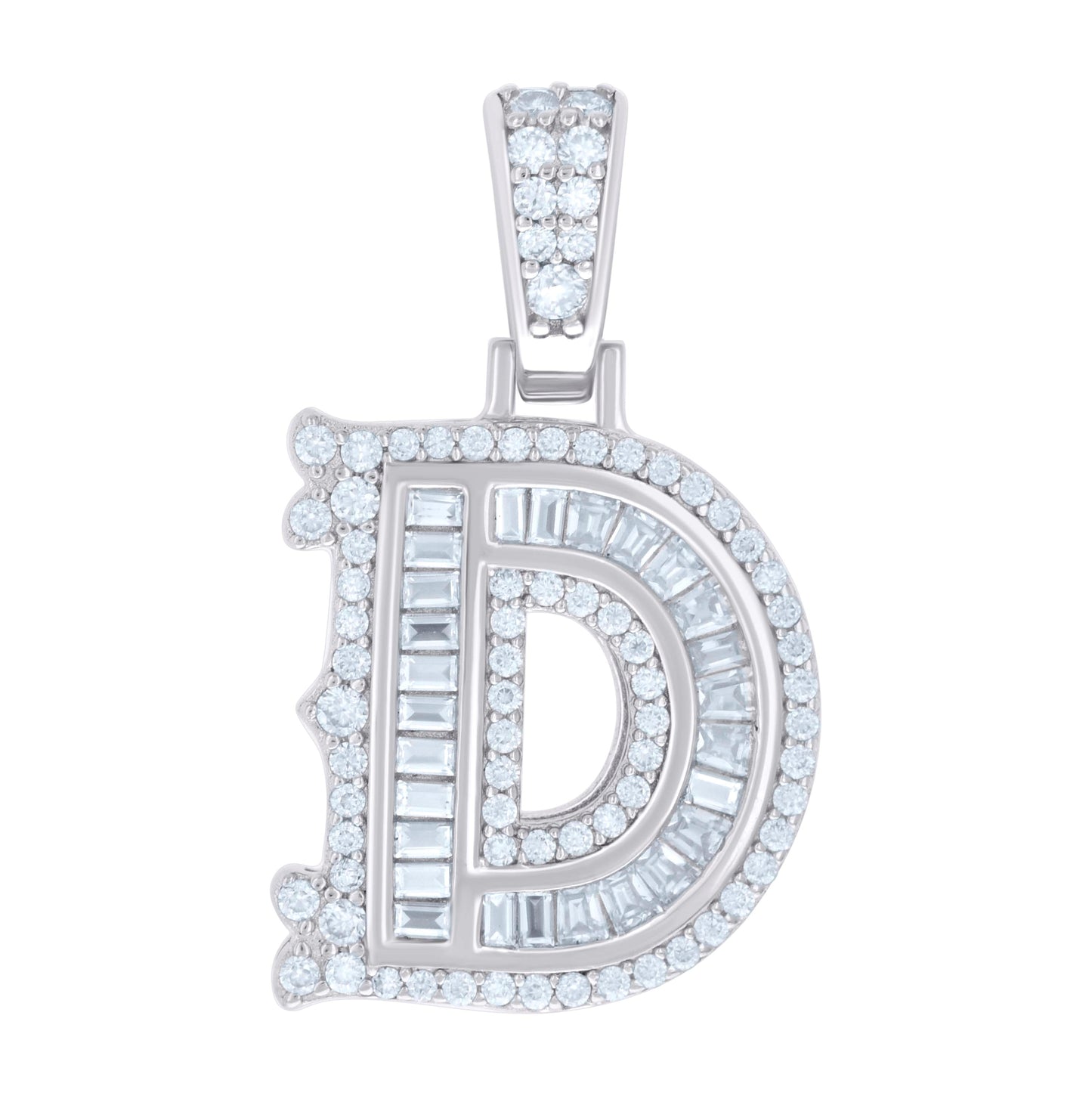 Sterling Silver Or Yellow-tone Unisex Baguette Round Moissanite 0.59ct Initial Alphabet Charm Pendant