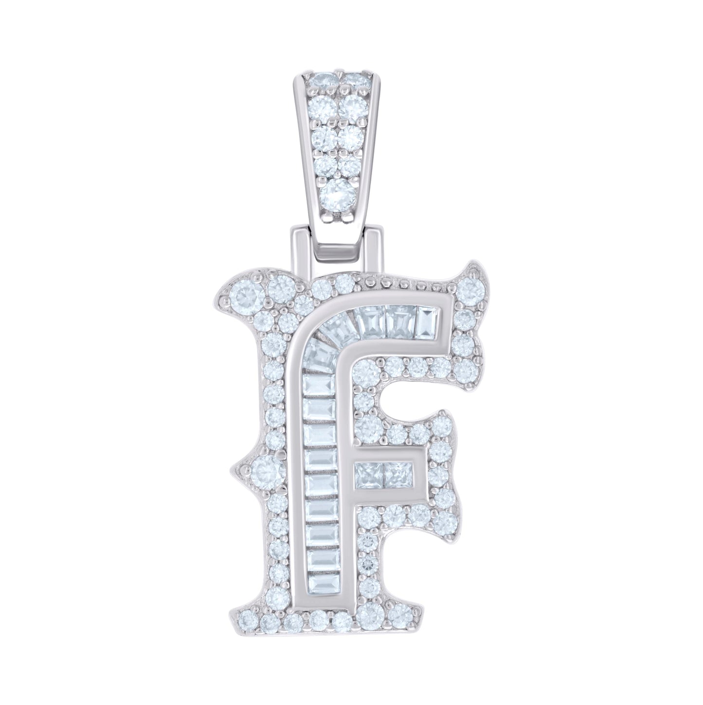 Sterling Silver Or Yellow-tone Unisex Baguette Round Moissanite 0.59ct Initial Alphabet Charm Pendant