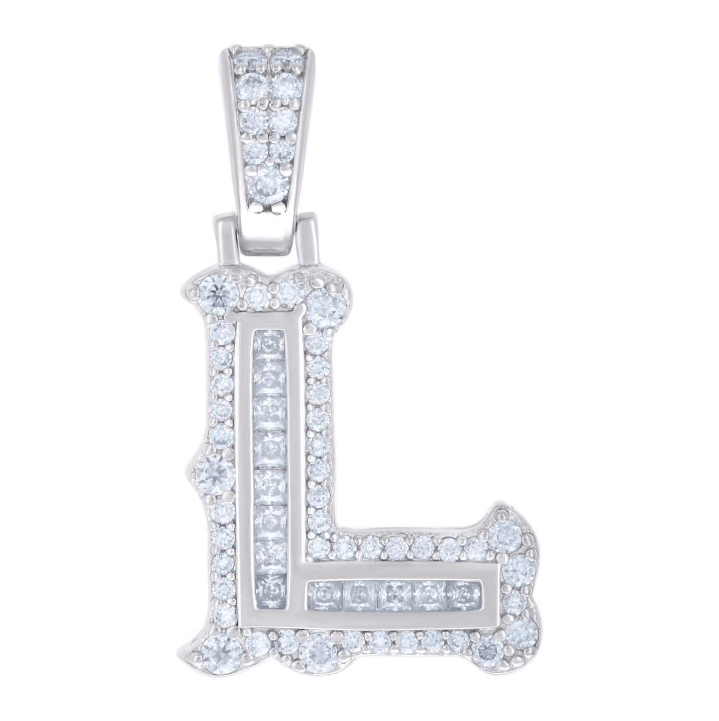 Sterling Silver Or Yellow-tone Unisex Baguette Round Moissanite 0.59ct Initial Alphabet Charm Pendant
