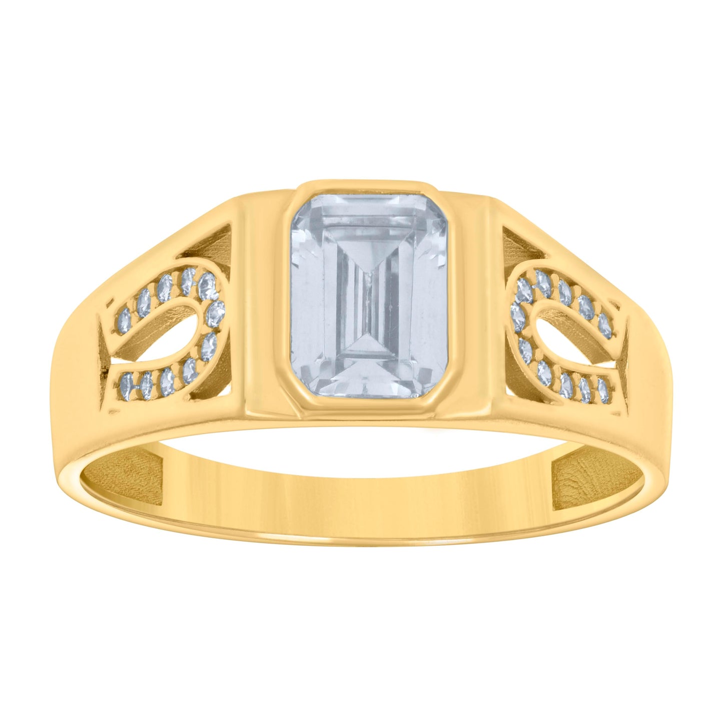 14K Yellow Gold Womens Emerald Round Cubic-Zirconia Horseshoe Side Good Luck Bridal Anniversary Engagement Wedding Ring