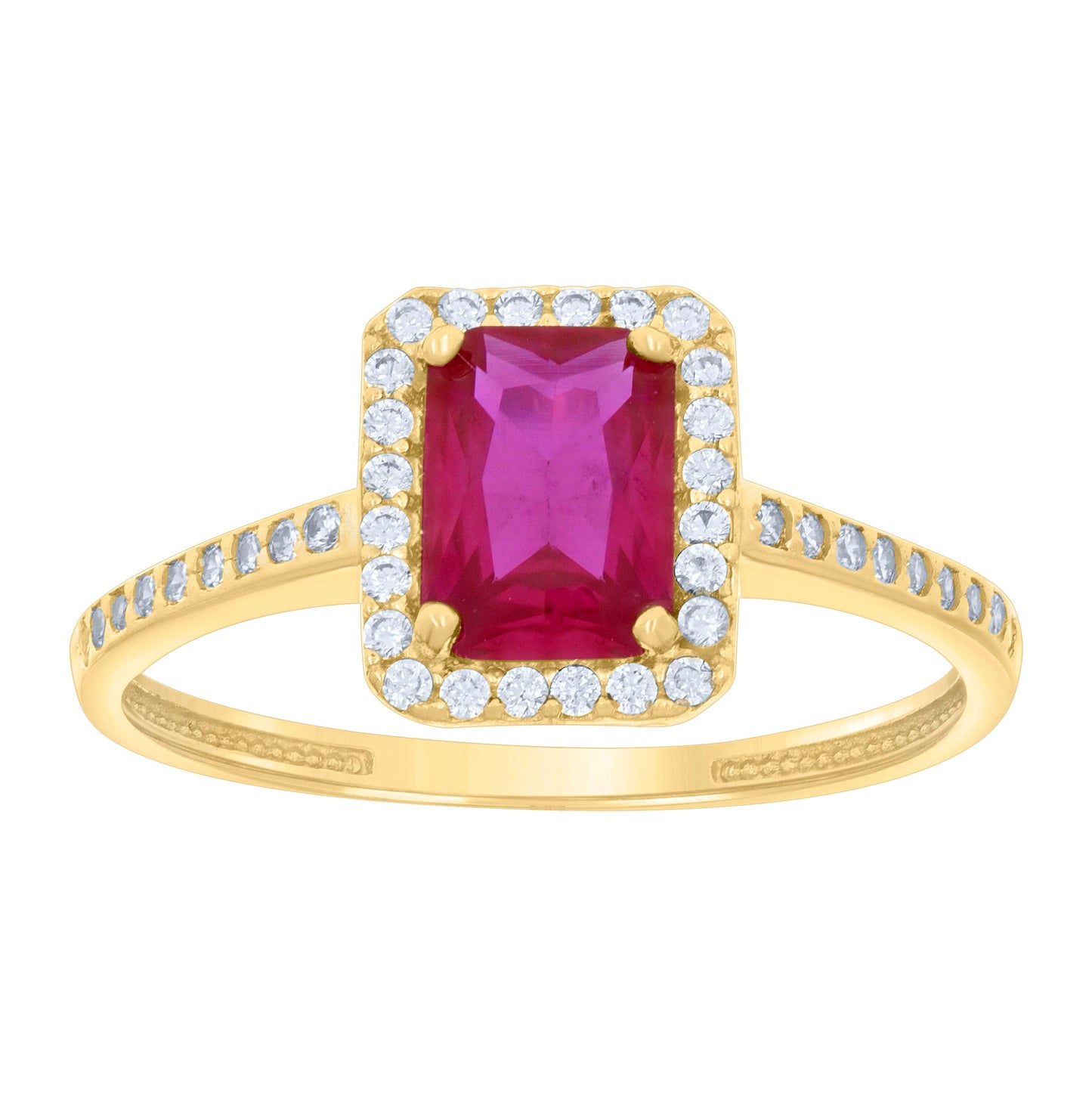 14K Yellow Gold Womens Pink White Emerald Round Cubic-Zirconia Fashion Ring