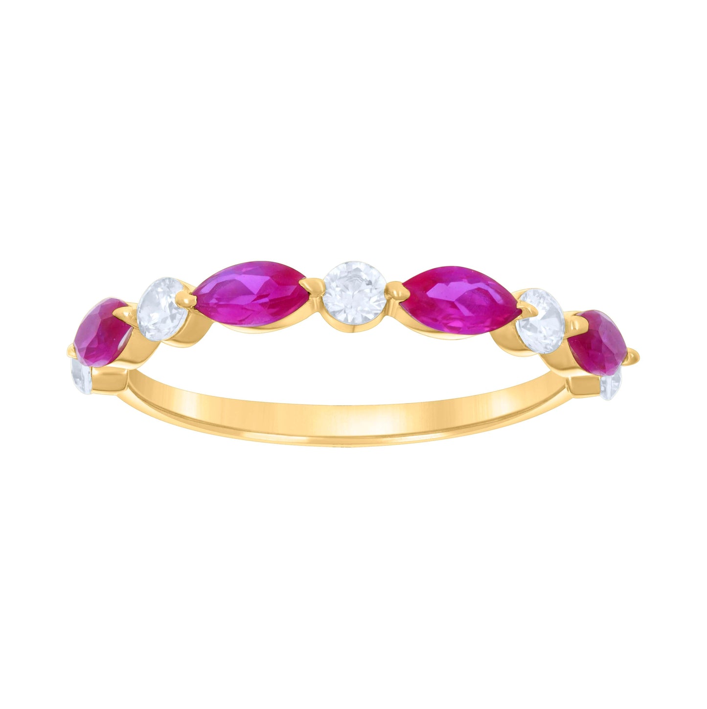 14K Yellow Gold Womens Pink White Marquise Round Cubic-Zirconia Half Eternity Ring