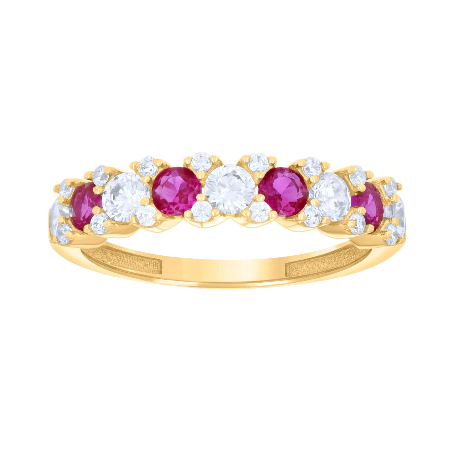 14K Yellow Gold Womens Pink White Cubic-Zirconia Half Eternity Ring