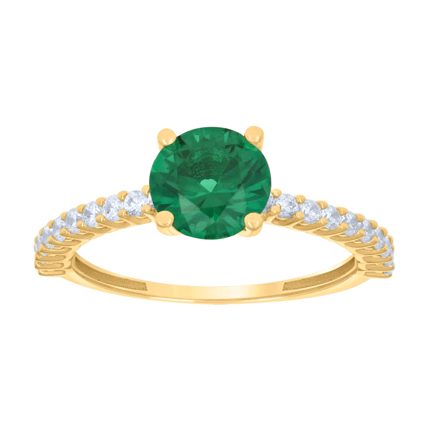 14K Yellow Gold Womens Green White Cubic-Zirconia Fashion Ring