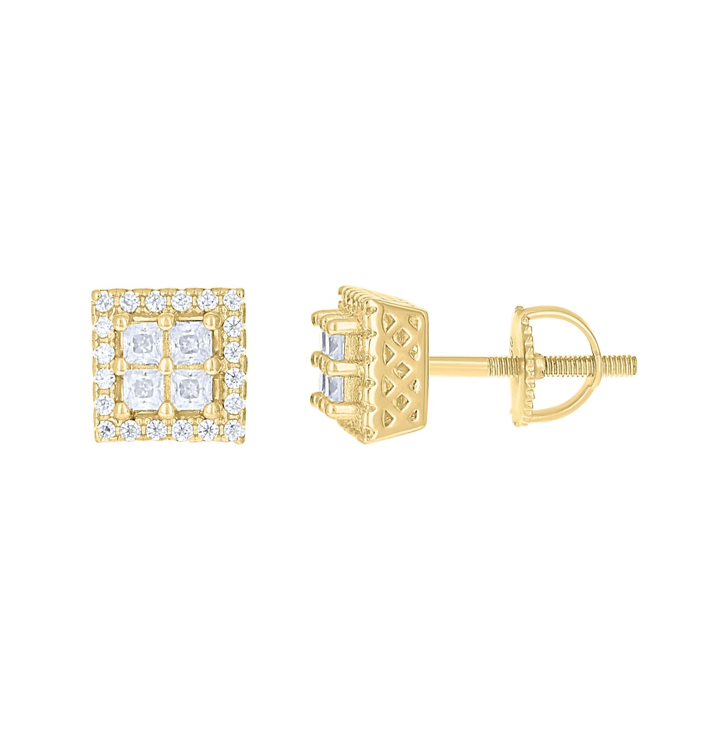 Sterling Silver Or Yellow-Tone Womens Princess-Cut Round Moissanite Square Fashion Stud Earrings
