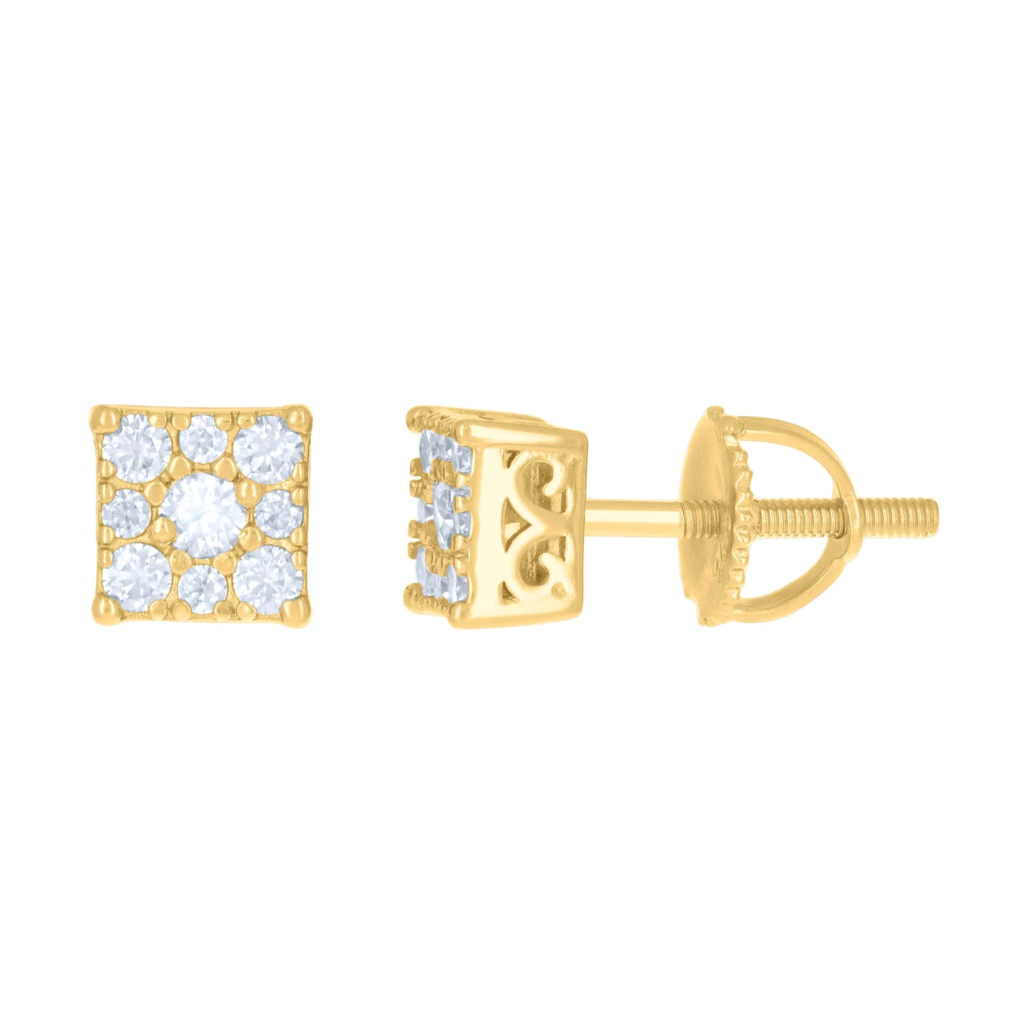 Sterling Silver Or Yellow-Tone Womens 0.33ct Moissanite Square Stud Earrings